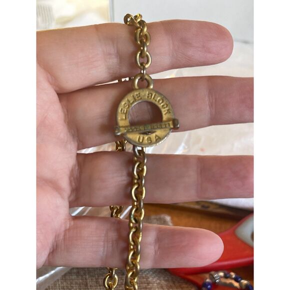 Rare Leslie Block Chunky Long Statement Necklace Gold Tone Charm Accents 32" VTG - Picture 5 of 10